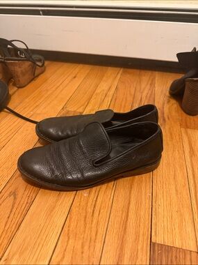 Vince Black Leather Slip-On Loafers